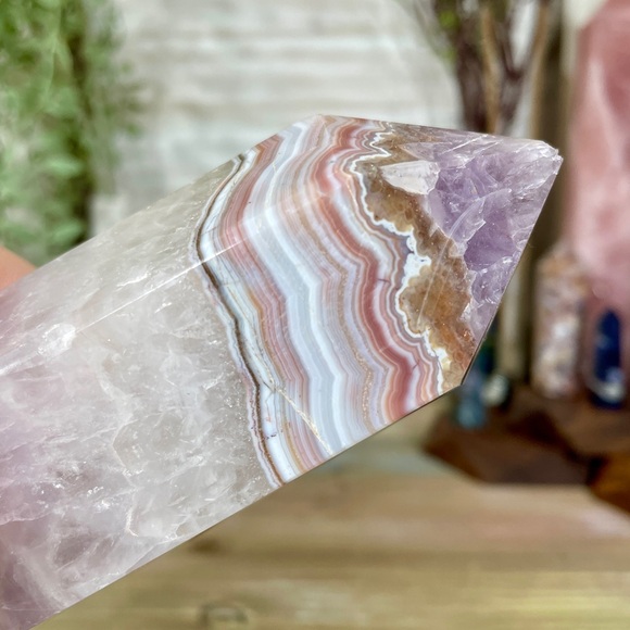 1047 Blue Agate with Purple Amethyst Crystal Tower - Large 8-1/2 Inches Tall - Picture 13 of 14